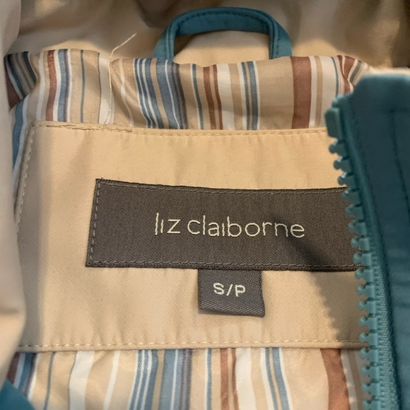 Liz Claiborne Blue & Beige Hooded Rain Jacket - S/P Petite - Picture 4 of 8